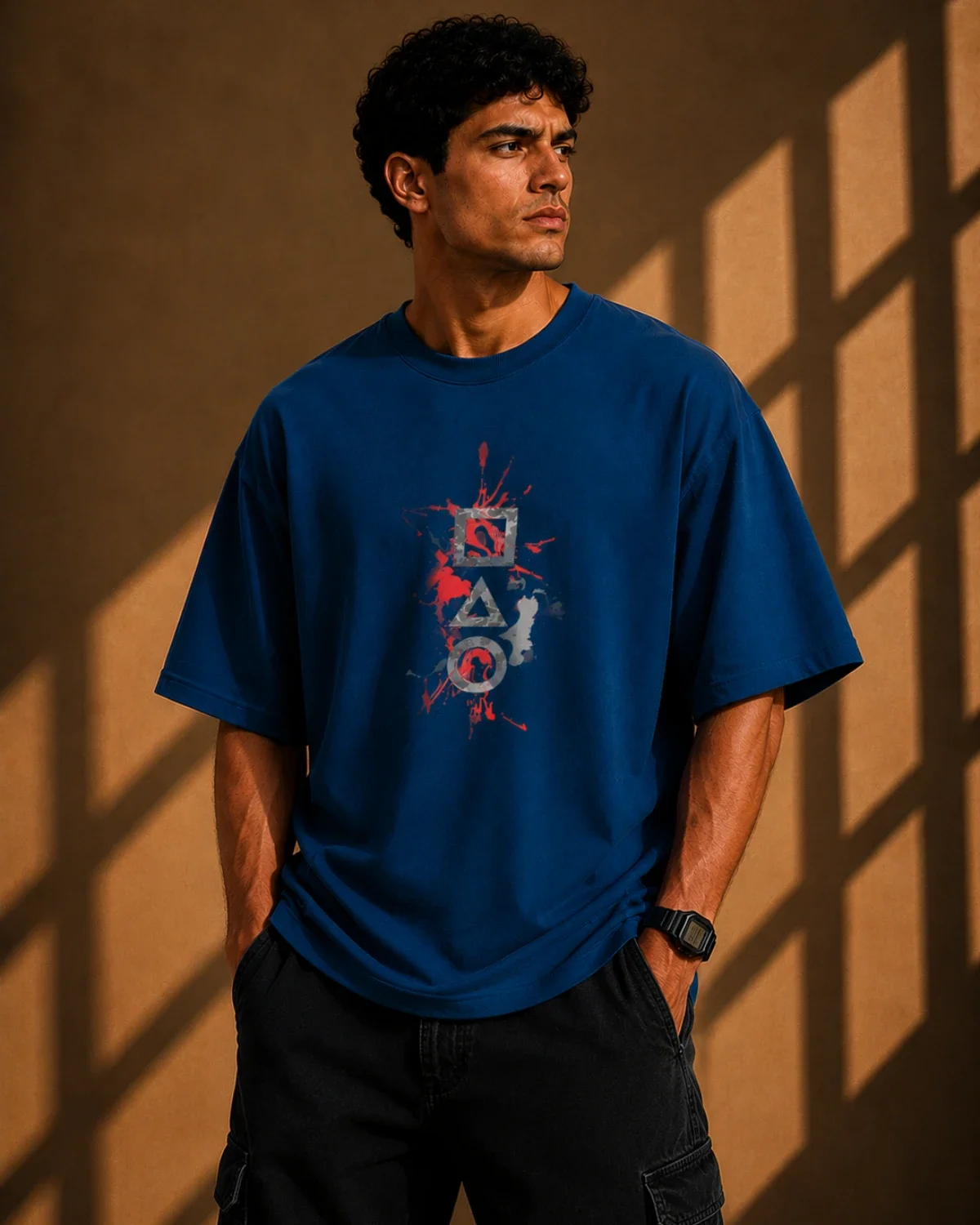 Chaos Code Graphic Oversized T-Shirt - Royal Blue