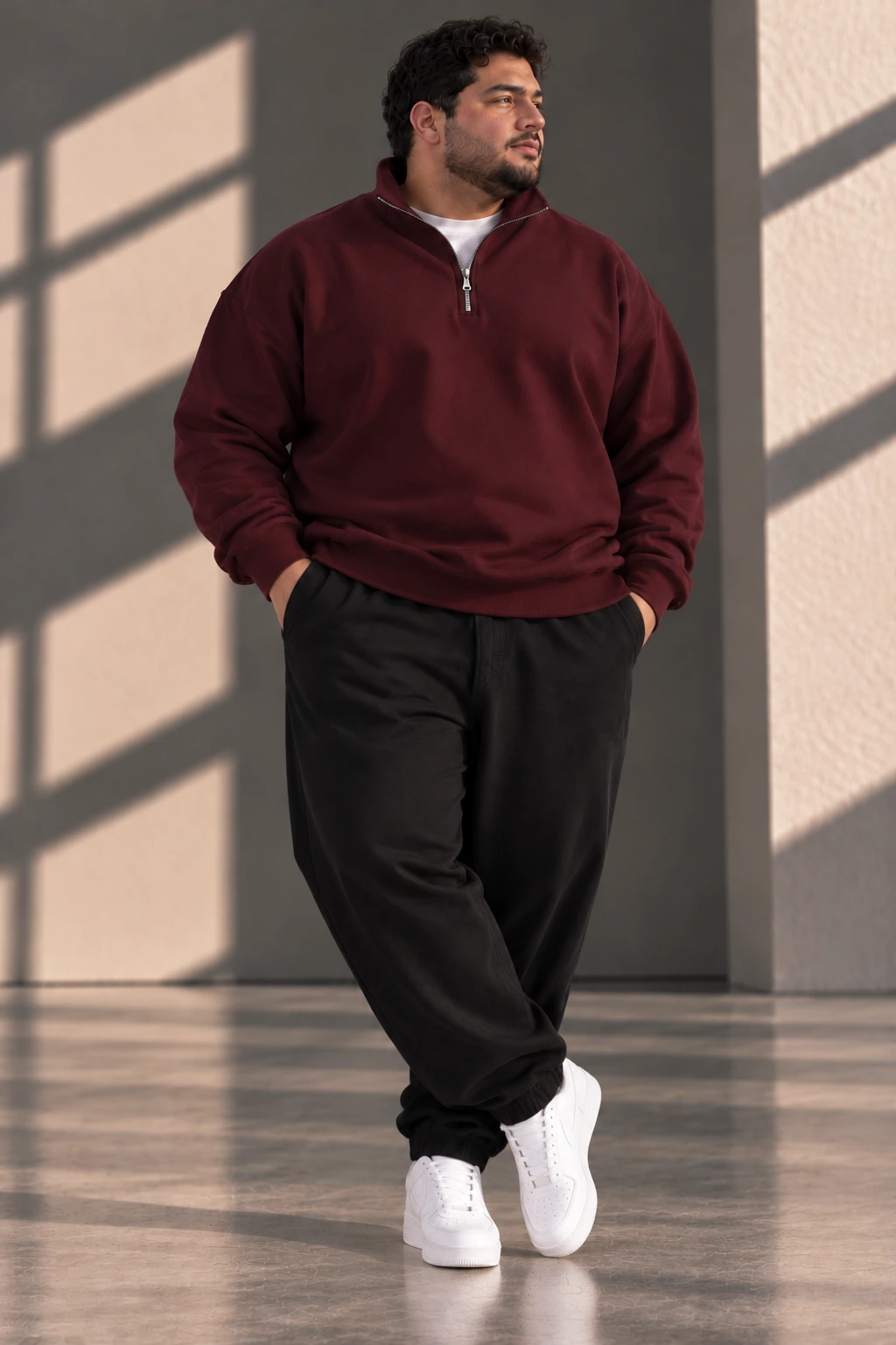 Burgundy Quarter-Zip Sweatshirt – Extended Sizes