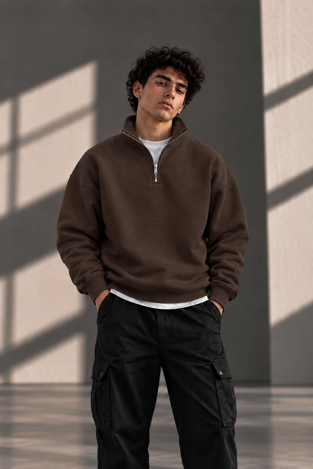 Brown Quarter-Zip Sweatshirt