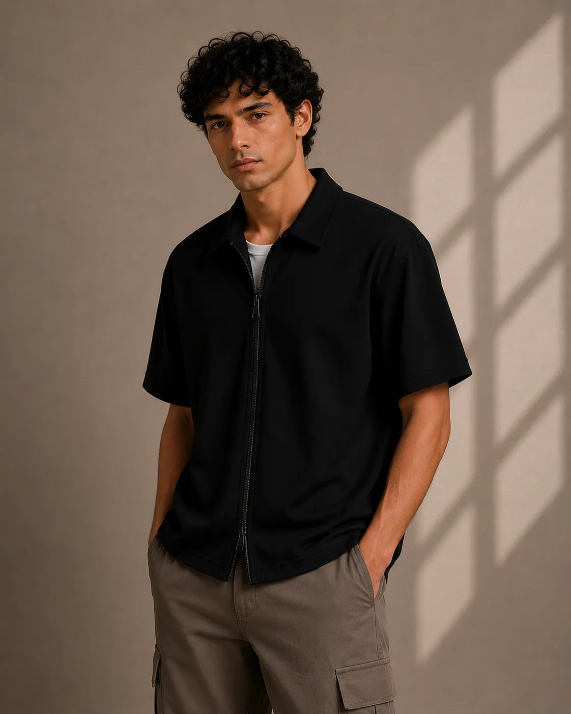 Black Double Zipper Shirt