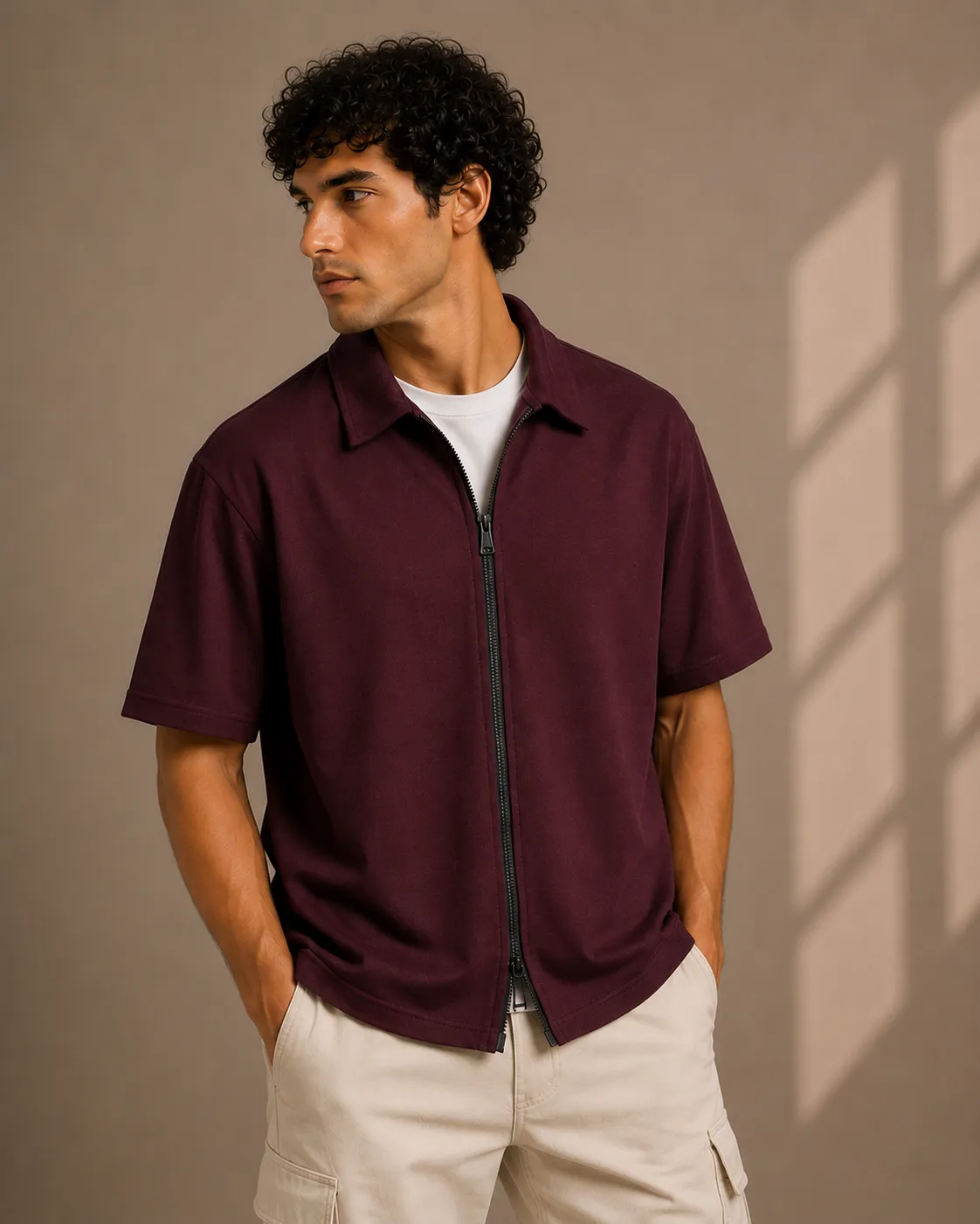 Burgundy Double Zipper Shirt
