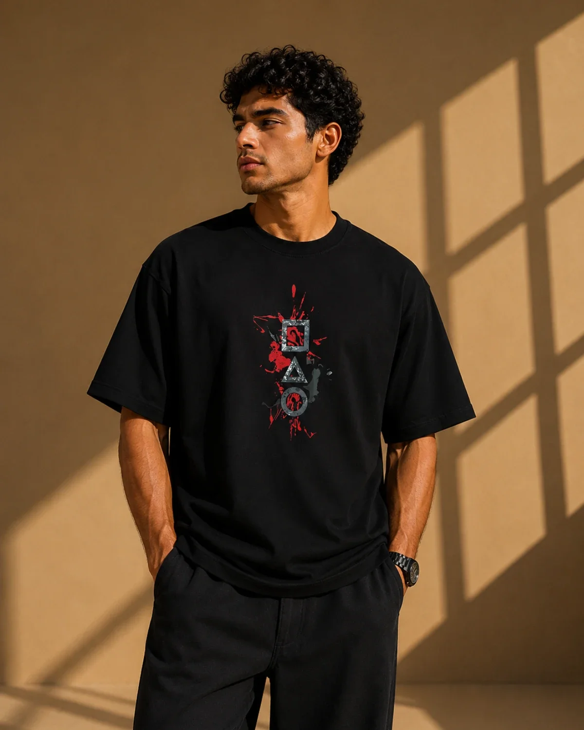 Chaos Code Graphic Oversized T-Shirt - Black