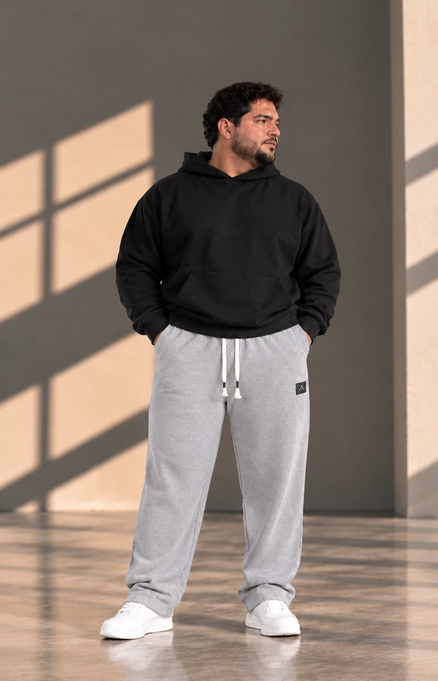 Light Grey Interlock Wide-Leg Sweatpants – Extended Sizes