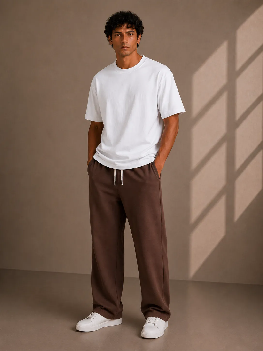 Brown Wide Leg Sweat Pants