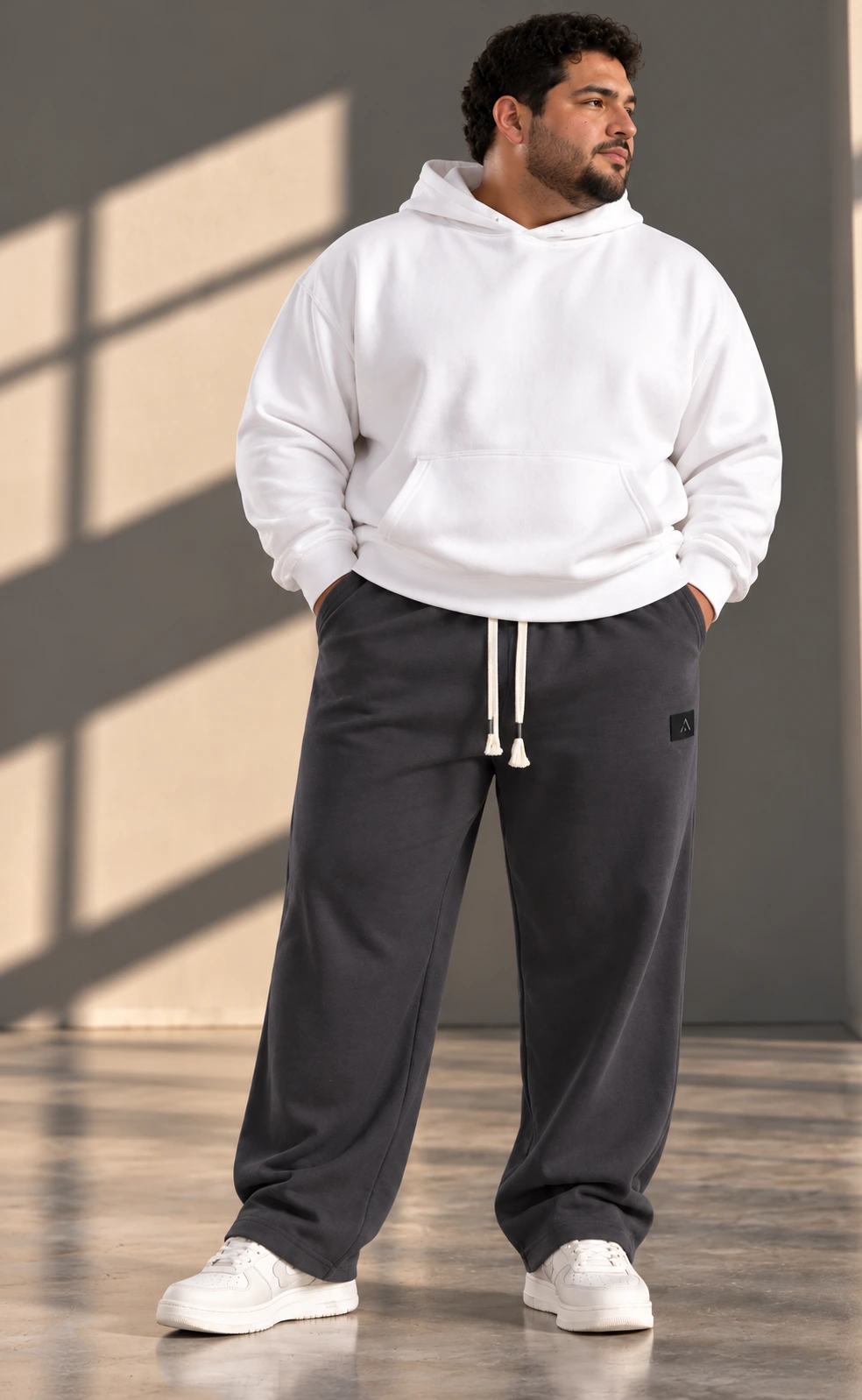 Dark Grey Interlock Wide-Leg Sweatpants – Extended Sizes