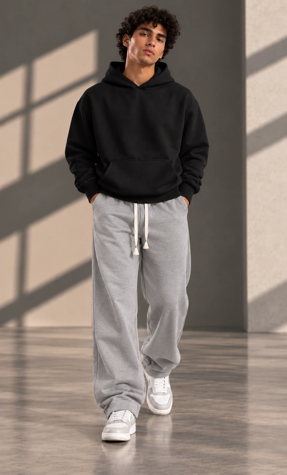 Light Grey Interlock Wide-Leg Pants